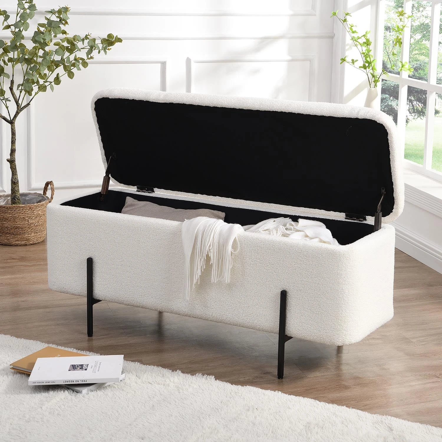 Jed Ecru Boucle 120cm Large Storage Ottoman Bench 5 Jed Ecru Boucle 120cm Large Storage Ottoman Bench - Image 3