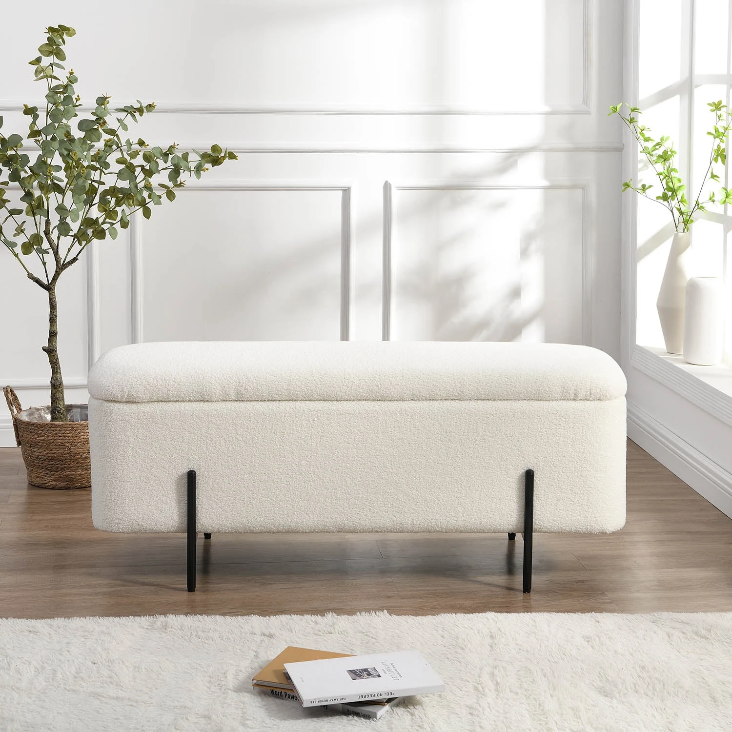 Jed Ecru Boucle 120cm Large Storage Ottoman Bench 3 Jed Ecru Boucle 120cm Large Storage Ottoman Bench