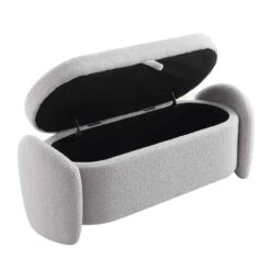 Loha Grey Teddy Boucle 129cm Large Storage Ottoman Bench -Entreprise Cc Shop OTTO 271 GREY TEDDY WB3