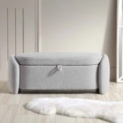 Loha Grey Teddy Boucle 129cm Large Storage Ottoman Bench -Entreprise Cc Shop OTTO 271 GREY TEDDY scene2