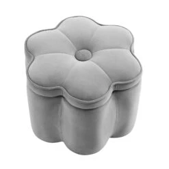 Pollie Grey Velvet Storage Stool -Entreprise Cc Shop POUF 291 GREY VEL WB1