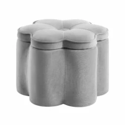 Pollie Grey Velvet Storage Stool -Entreprise Cc Shop POUF 291 GREY VEL WB2