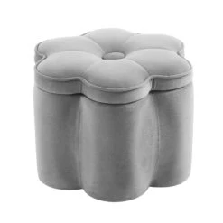 Pollie Grey Velvet Storage Stool -Entreprise Cc Shop POUF 291 GREY VEL WB5