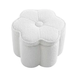Pollie White Teddy Boucle Storage Stool -Entreprise Cc Shop POUF 291 WHITE TEDDY WB1