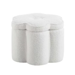 Pollie White Teddy Boucle Storage Stool -Entreprise Cc Shop POUF 291 WHITE TEDDY WB2