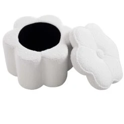 Pollie White Teddy Boucle Storage Stool -Entreprise Cc Shop POUF 291 WHITE TEDDY WB3