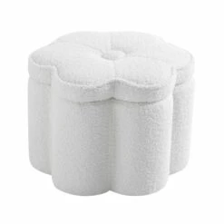 Pollie White Teddy Boucle Storage Stool -Entreprise Cc Shop POUF 291 WHITE TEDDY WB4