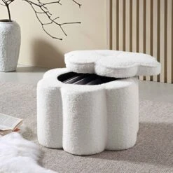 Pollie White Teddy Boucle Storage Stool -Entreprise Cc Shop POUF 291 WHITE TEDDY scene1