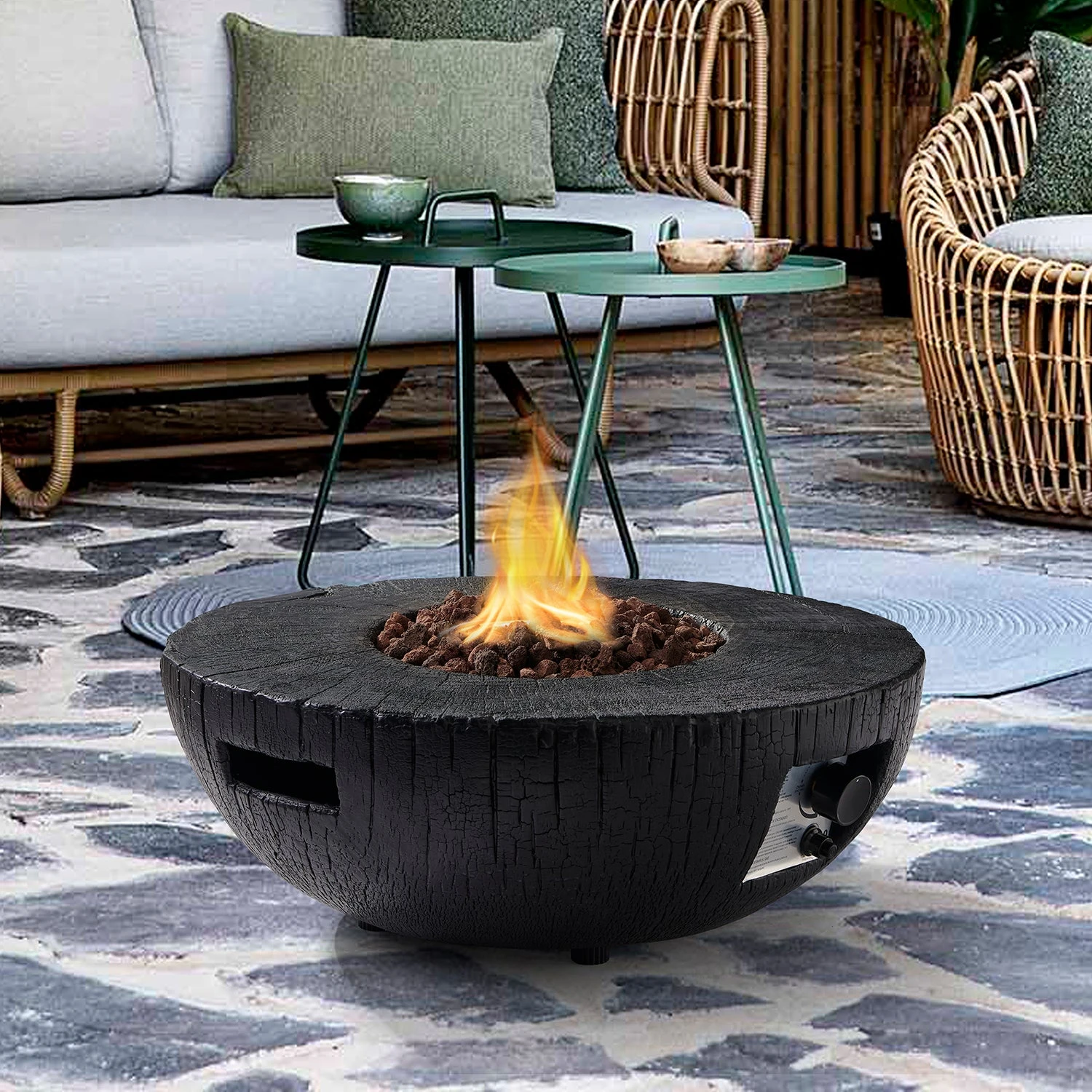Round Outdoor Charred Wood Effect Concrete Gas Fire Bowl 4 Round Outdoor Charred Wood Effect Concrete Gas Fire Bowl - Image 2