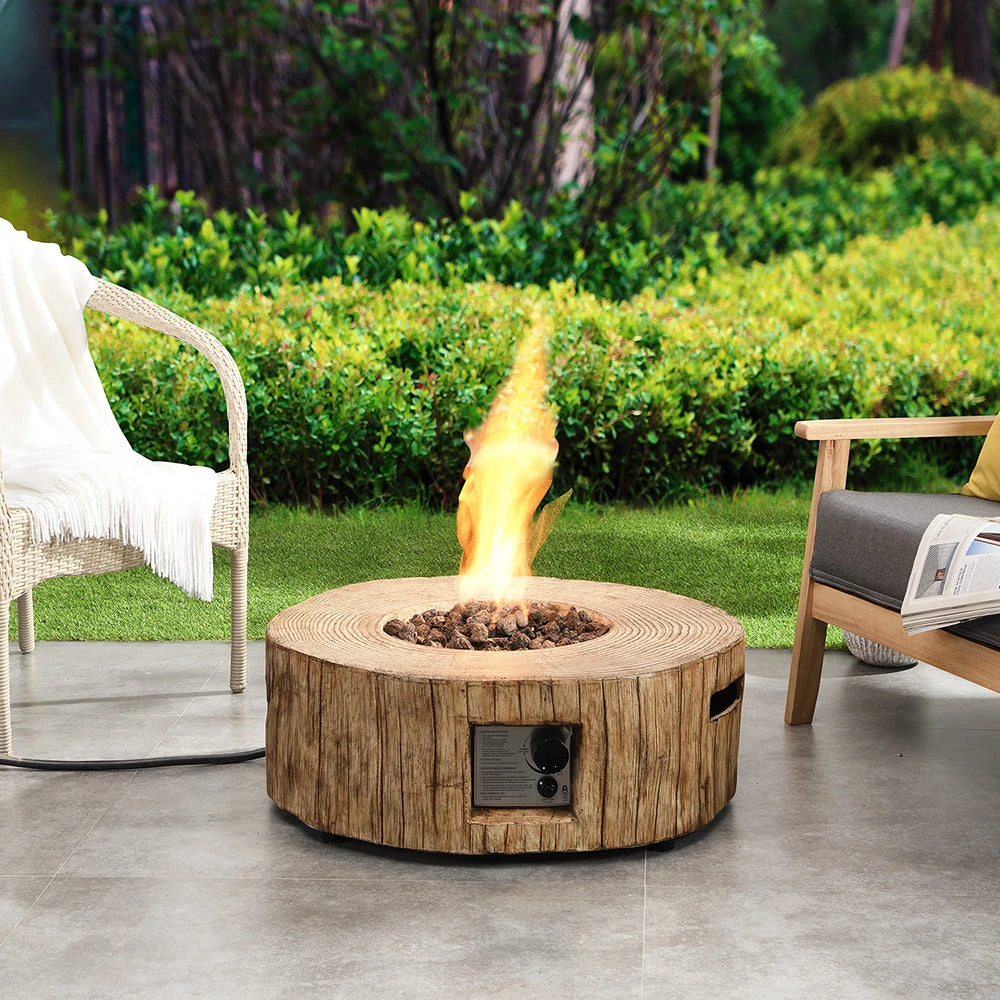 Round Outdoor Gas Fire Bowl Rustic Wood Effect 4 Round Outdoor Gas Fire Bowl Rustic Wood Effect - Image 2