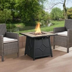 Square Outdoor 30" X 30"40,000BTUs Real Concrete Fire Pit Table