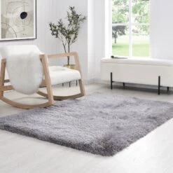 Silver Tufted Shaggy Rug 120 X 170 Cm