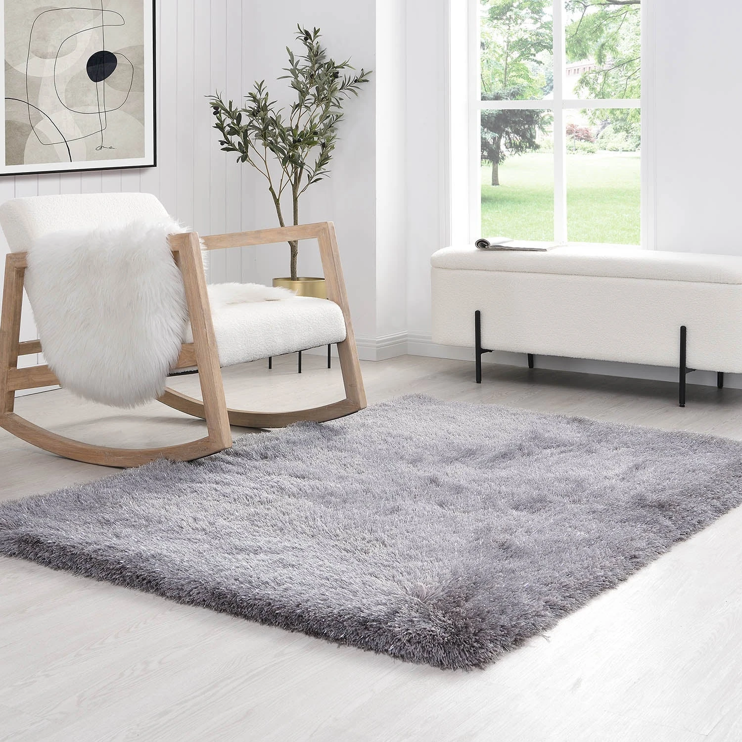 Silver Tufted Shaggy Rug 200 X 290 Cm 3 Silver Tufted Shaggy Rug 200 X 290 Cm