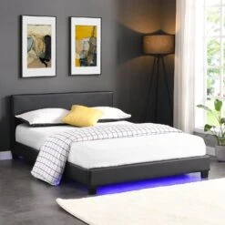 URSA Black PU Leather Bed Frame With LED On Footend