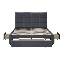 Julian King Bed Frame With Pull-out Storage Drawers Dark Grey Velvet -Entreprise Cc Shop SF903B CHARCOAL 2
