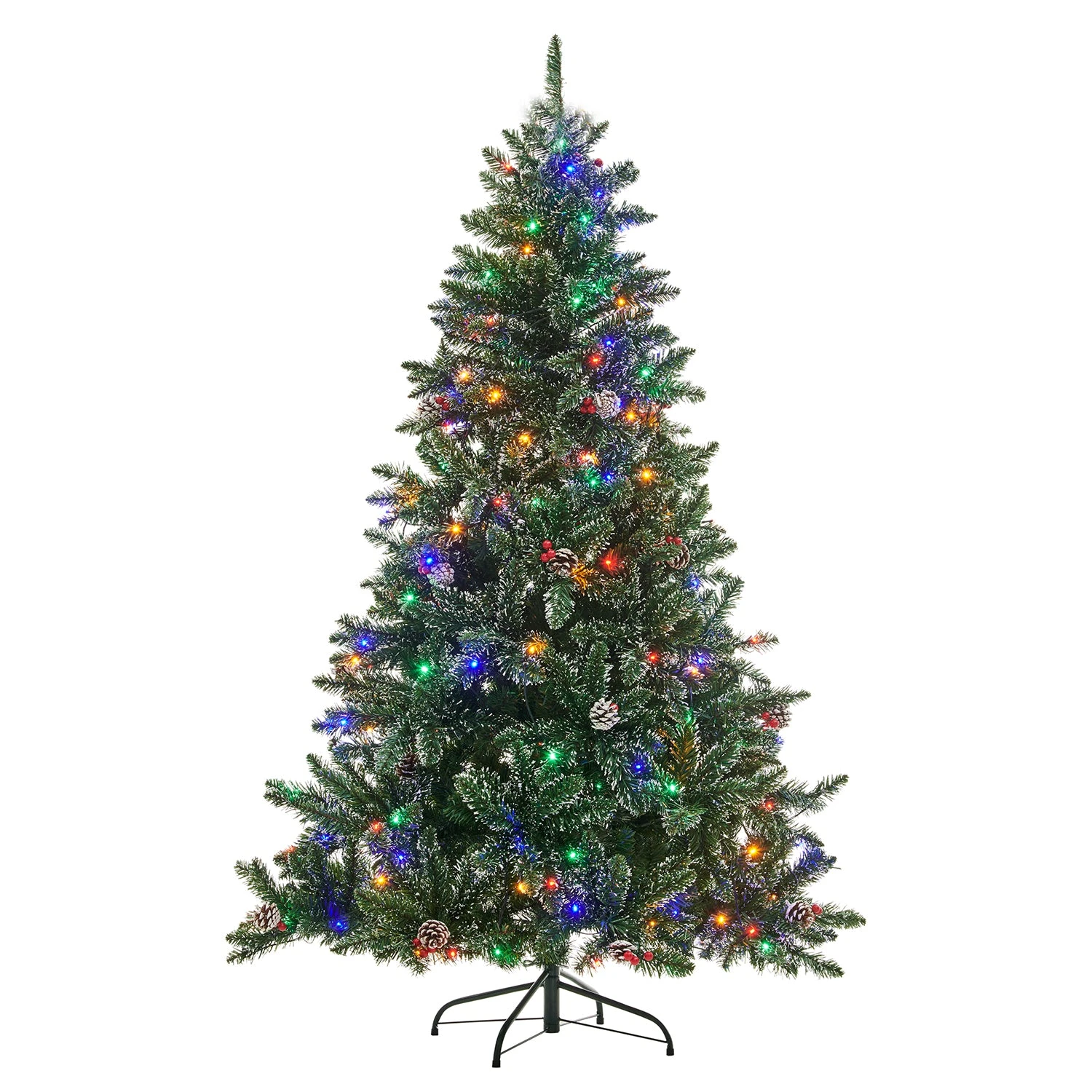 Snow Tipped Frosted Artificial Pines & Berries Christmas Tree With Pre-lit Multi-colour LED Lights (5ft To 8ft) 4 Snow Tipped Frosted Artificial Pines & Berries Christmas Tree With Pre-lit Multi-colour LED Lights (5ft To 8ft) - Image 2