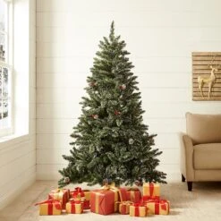 Snow Tipped Frosted Artificial Pines & Berries Christmas Tree With Pre-lit Multi-colour LED Lights (5ft To 8ft) 9 Snow Tipped Frosted Artificial Pines & Berries Christmas Tree With Pre-lit Multi-colour LED Lights (5ft To 8ft) -Entreprise Cc Shop XMSTR 2 FROGRNCLED 2