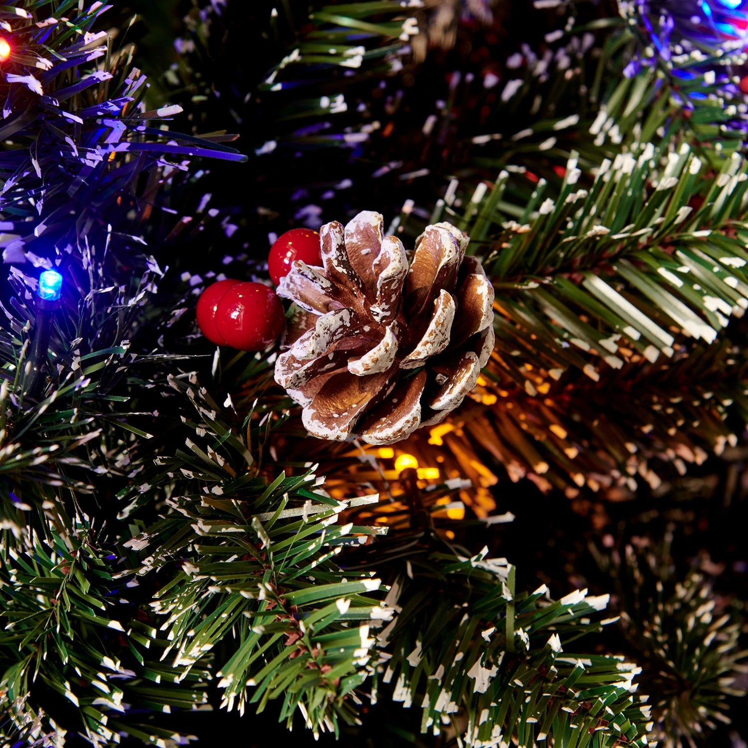 Snow Tipped Frosted Artificial Pines & Berries Christmas Tree With Pre-lit Multi-colour LED Lights (5ft To 8ft) 6 Snow Tipped Frosted Artificial Pines & Berries Christmas Tree With Pre-lit Multi-colour LED Lights (5ft To 8ft) - Image 4