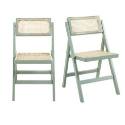 Frances Set Of 2 Folding Cane Rattan Chairs, Mint -Entreprise Cc Shop XN 2054 SAGE 2P WB1