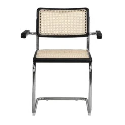 Rayna Pair Of 2 Solid Beech Dining Chairs With Armrests, Natural Cane & Chrome (Black) -Entreprise Cc Shop XN 2056 BLACK 2P 3