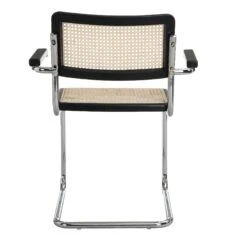 Rayna Pair Of 2 Solid Beech Dining Chairs With Armrests, Natural Cane & Chrome (Black) -Entreprise Cc Shop XN 2056 BLACK 2P 4