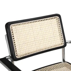 Rayna Pair Of 2 Solid Beech Dining Chairs With Armrests, Natural Cane & Chrome (Black) -Entreprise Cc Shop XN 2056 BLACK 2P detail1