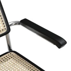 Rayna Pair Of 2 Solid Beech Dining Chairs With Armrests, Natural Cane & Chrome (Black) -Entreprise Cc Shop XN 2056 BLACK 2P detail2