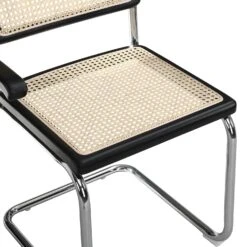 Rayna Pair Of 2 Solid Beech Dining Chairs With Armrests, Natural Cane & Chrome (Black) -Entreprise Cc Shop XN 2056 BLACK 2P detail3