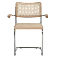 Rayna Pair Of 2 Solid Beech Dining Chairs With Armrests, Natural Cane & Chrome (Natural) 14 Rayna Pair Of 2 Solid Beech Dining Chairs With Armrests, Natural Cane & Chrome (Natural) -Entreprise Cc Shop XN 2056 NAT 2P 3