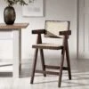 Jeanne Dark Walnut Cane Rattan Solid Beech Wood Counter Stool