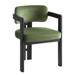 Stanford Curved Oak Frame Upholstered Chair, Moss Green Velvet Black Frame -Entreprise Cc Shop XNDCH 727 GREEN VEL WB2