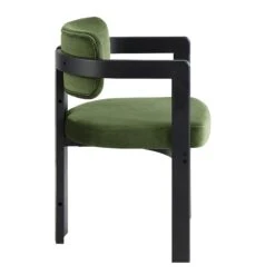 Stanford Curved Oak Frame Upholstered Chair, Moss Green Velvet Black Frame -Entreprise Cc Shop XNDCH 727 GREEN VEL WB3