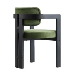 Stanford Curved Oak Frame Upholstered Chair, Moss Green Velvet Black Frame -Entreprise Cc Shop XNDCH 727 GREEN VEL WB4