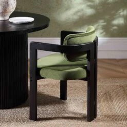 Stanford Curved Oak Frame Upholstered Chair, Moss Green Velvet Black Frame -Entreprise Cc Shop XNDCH 727 GREEN VEL scene2