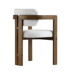 Stanford Curved Oak Frame Upholstered Chair, White Boucle Light Walnut Frame -Entreprise Cc Shop XNDCH 727 WHITE BOUCLE WB5