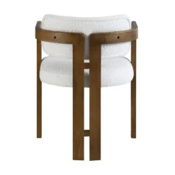 Stanford Curved Oak Frame Upholstered Chair, White Boucle Light Walnut Frame -Entreprise Cc Shop XNDCH 727 WHITE BOUCLE WB6