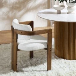Stanford Curved Oak Frame Upholstered Chair, White Boucle Light Walnut Frame -Entreprise Cc Shop XNDCH 727 WHITE BOUCLE scene3