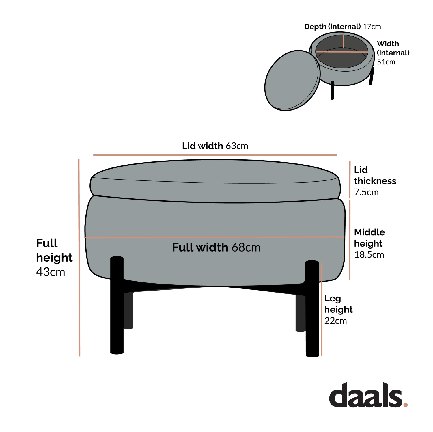 Amboise Round Storage Pouffe, Brick Boucle 6 Amboise Round Storage Pouffe, Brick Boucle - Image 5