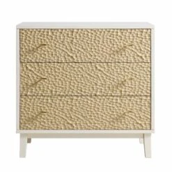 Bianca Chip Carved 3 Drawer Chest, Sand Beige & Ivory -Entreprise Cc Shop XXCOD 008 TAUPE WHITE WB1