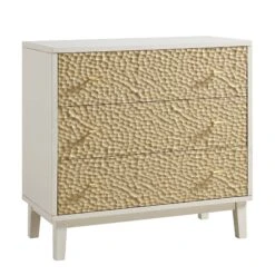 Bianca Chip Carved 3 Drawer Chest, Sand Beige & Ivory -Entreprise Cc Shop XXCOD 008 TAUPE WHITE WB2
