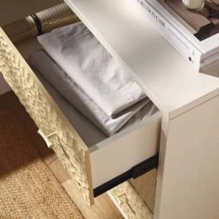 Bianca Chip Carved 3 Drawer Chest, Sand Beige & Ivory -Entreprise Cc Shop XXCOD 008 TAUPE WHITE scene2