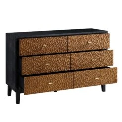 Bianca Chip Carved 6 Drawer Chest, Antique Bronze & Black -Entreprise Cc Shop XXCOD 010 GOLD BLACK WB3