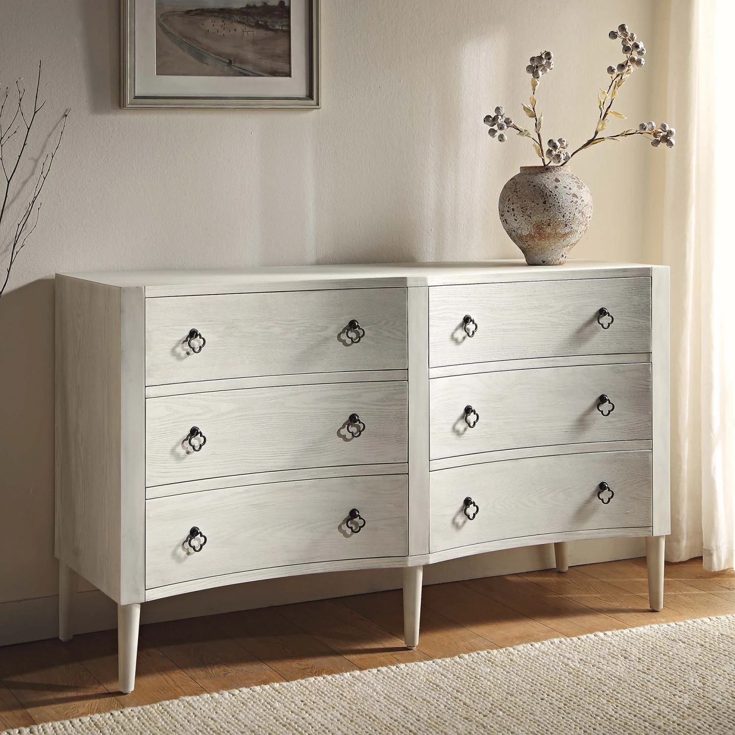 Thalia Concave Double Chest Of Drawers, Washed White 4 Thalia Concave Double Chest Of Drawers, Washed White - Image 2