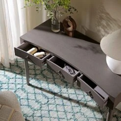 Thalia Concave Dressing Table, Silver Oak -Entreprise Cc Shop XXDSK 022 SILVEROAK scene2