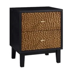 Bianca Chip Carved Bedside Table, Antique Bronze & Black -Entreprise Cc Shop XXNS 007 GOLD BLACK WB2