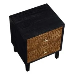 Bianca Chip Carved Bedside Table, Antique Bronze & Black -Entreprise Cc Shop XXNS 007 GOLD BLACK WB4