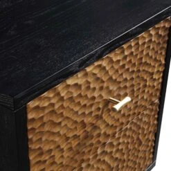 Bianca Chip Carved Bedside Table, Antique Bronze & Black -Entreprise Cc Shop XXNS 007 GOLD BLACK detail1