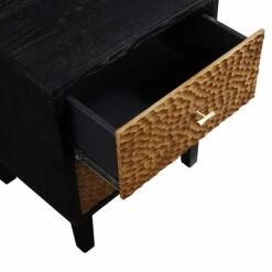 Bianca Chip Carved Bedside Table, Antique Bronze & Black -Entreprise Cc Shop XXNS 007 GOLD BLACK detail2
