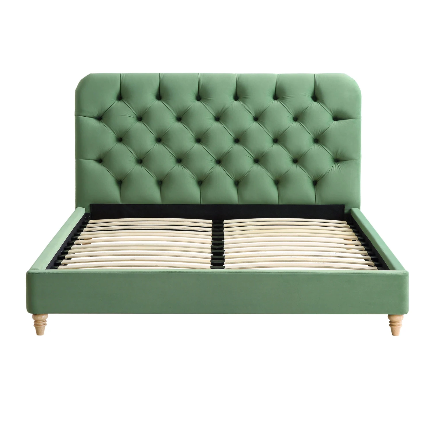 Leamington Deep-Buttoned Upholstered Bed, Meadow Green Velvet 6 Leamington Deep-Buttoned Upholstered Bed, Meadow Green Velvet - Image 4