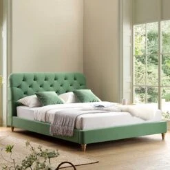 Leamington Deep-Buttoned Upholstered Bed, Meadow Green Velvet 18 Leamington Deep-Buttoned Upholstered Bed, Meadow Green Velvet -Entreprise Cc Shop ZX 1063 CUCU VEL scene2